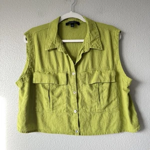 Marc New York Linen Blend Cargo Shirt Womens Large Cropped Chartreuse Classic - Picture 1 of 7