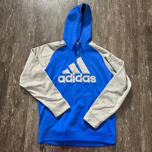 Adidas ClimaWarm Hoodie Herren blau grau Logo sportlicher Pullover Größe L - Bild 1 von 5