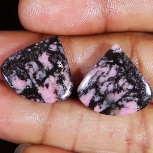 Rhodonite Earring Pair Heart Cabochon Loose Gemstone 36.80 Ct 19x18x4 mm kk217 - Picture 1 of 6