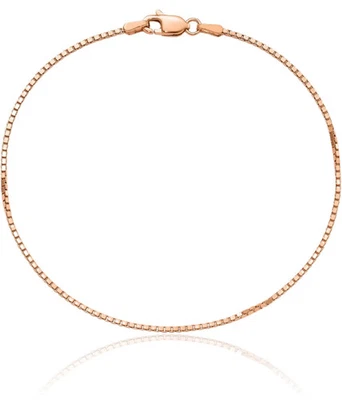 14K Solid Rose Gold 1.10mm Box Link Chain Bracelet - Image 1 of 4