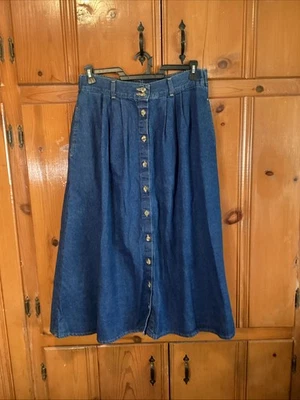 Винтажная джинсовая юбка Cabin Creek Blue Jean эластичная талия с длинными пуговицами спереди 14 США - Изображение 1 из 4