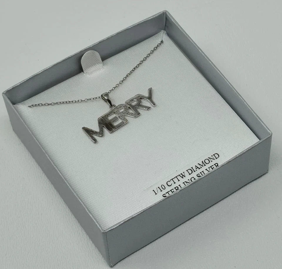 Macy's Diamond and Sterling Silver Merry Pendant Necklace 18 Inch