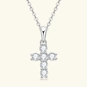 1ct Cross Necklace White Gold VVS1/D/Excellent Lab-Created Diamond Test Pass - Picture 1 of 9