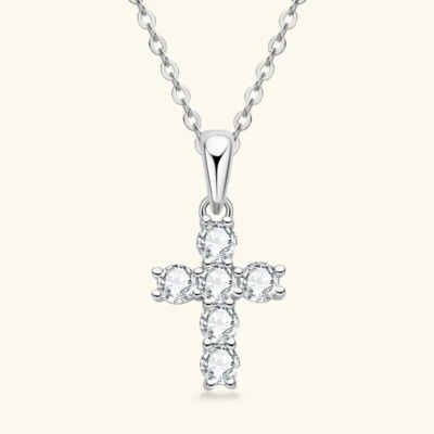 1ct Cross Necklace White Gold VVS1/D/Excellent Lab-Created Diamond Test Pass - Image 1 of 4