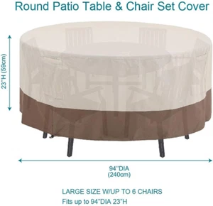 Runde Terrassentisch Abdeckung Groß passt bis zu 36" L x 26" T x 45" H. 94" Durchmesser Beige - Bild 1 von 7