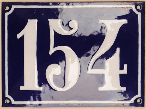 Large old French house number 154 door gate plate plaque enamel steel metal sign Cover