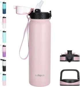 GOPPUS 1L/32oz Stainless Water Bottle with Straw 1 Litre Hot Thermal Water Flask - Picture 1 of 6