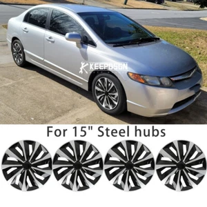 For 06-16 Honda Civic 4PCS 15" Wheel Covers Snap On Full Hub Caps fit Steel Rim - Picture 1 of 11