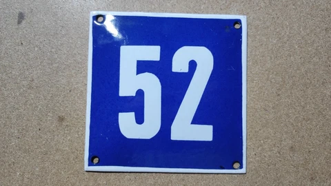 Vintage Enamel Sign Number 52 Blue House Door Street Plate Metal Porcelain Tin Cover