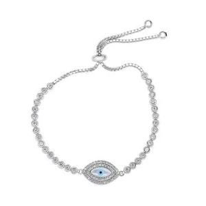 Juego de bisel de tenis ajustable de plata esterlina sólida 925 para mal de ojo circonio - Imagen 1 de 6