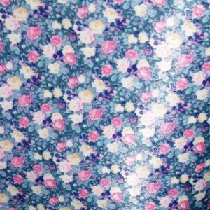 NEW VIntage Nylon fabric 10 yrd blue pink roses TRANSPRINT DESIGNS - Picture 1 of 2