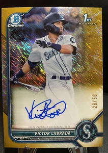 2022 Bowman Chrome VICTOR LABRADA 1st Gold Shimmer Refractor Auto /50 Mariners - Picture 1 of 2