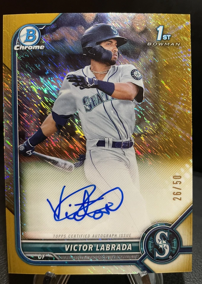 2022 Bowman Chrome VICTOR LABRADA 1st Gold Shimmer Refractor Auto /50 Mariners - Image 1 of 2
