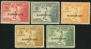 El Salvador #543-547 Central American Games 1935 Sports Postage Stamps Mint LH - Picture 1 of 1