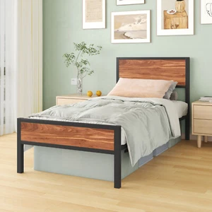Ufurniture Metal Bed Frame Single Mattress Base Platform Bed Base with Headboard - Picture 1 of 14
