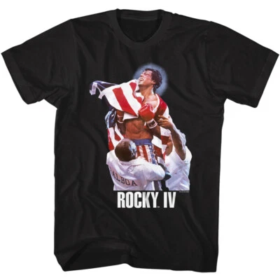 Rocky Balboa T-Shirt IV Movie Balboa Ivan Drago Flag Fighter New Black Cotton - Image 1 of 3