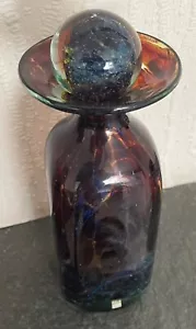 Vintage - Maltese Brown MDINA 8” Sq FLOWER VASE with STOPPER c1980s Signed base - Picture 1 of 4