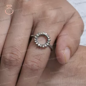 Natural Diamond Open Circle Ring 925 Silver Band Ring Baguette Women's Jewelry - Picture 1 of 9