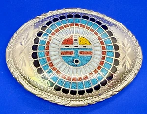 Turquoise & Coral Chip Native American Indian Theme Handcrafted SSI Belt Buckle - Picture 1 of 18