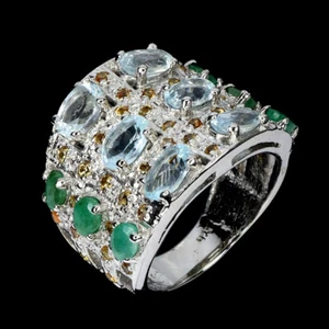 925 Anillo Plata de Ley Ovalado Aguamarina Emerald Piedra Preciosa Zafiro Talla - Imagen 1 de 14