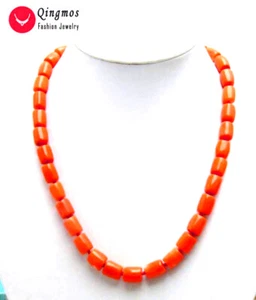 10-14mm Column Natural Orange Coral Necklace for Women Long Necklace 35" Jewelry - Picture 1 of 17