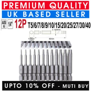 12 X TORX SCREWDRIVER BIT SET HEX SECURITY MAGNETIC 50MM LONG T5/6/7/8/9/10/15 - Picture 1 of 6