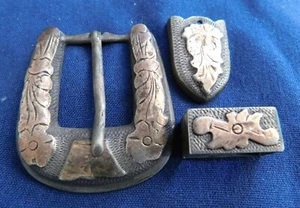 MEXICO STERLING Gold Overlay Engraved HANDMADE Vintage 3 PIECE RANGER SET - Picture 1 of 3