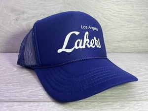 NEW LOS ANGELES LAKERS SPORTS PURPLE HAT 5 PANEL HIGH CROWN TRUCKER SNAPBACK VTG - Picture 1 of 3