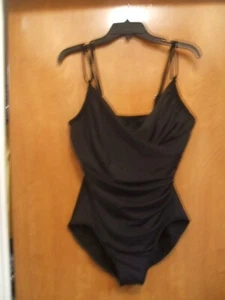 MagicSuit 14DD schwarzer Einteiler Badeanzug hoch geschnittene Beine gerafft abnehmen verstellbare Träger - Bild 1 von 15