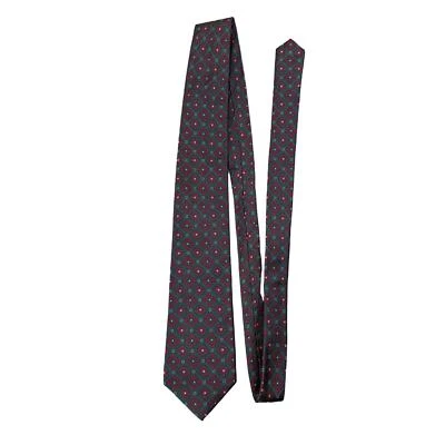 Gravata geométrica vintage Gentleman Jim's Park Avenue By Mayers verde seda vermelha - Imagem 1 de 4