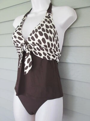 La Blanca Womens Two Piece Brown and Ivory Beige Print Tankini Swimsuit Size 8 - Image 1 of 4