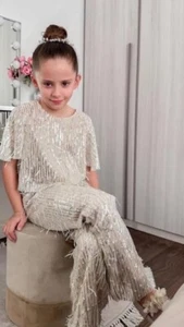 Rare ZARA Silver Sequin Party Lined Pants Girls Size 8 - Picture 1 of 11