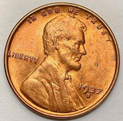 1937-S  Choice BU Uncirculated Red RD - Lincoln Wheat Cent ~ B204 - Image 1 of 2
