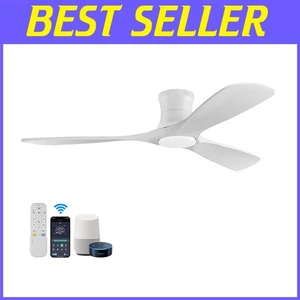 Dimmable LED Flush Mount Ceiling Fan - 6-Speed Quiet Control for Indoor/Outdoor - Picture 1 of 9