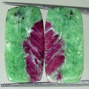 23.00Cts Natural Ruby in Zoisite Cushion Pair Cabochon Loose Gemstone - Picture 1 of 5