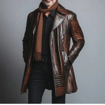 Men's Brown Leather Blazer Crocodile  Embossed Real Luxury Leather 100% good - Image 1 of 3