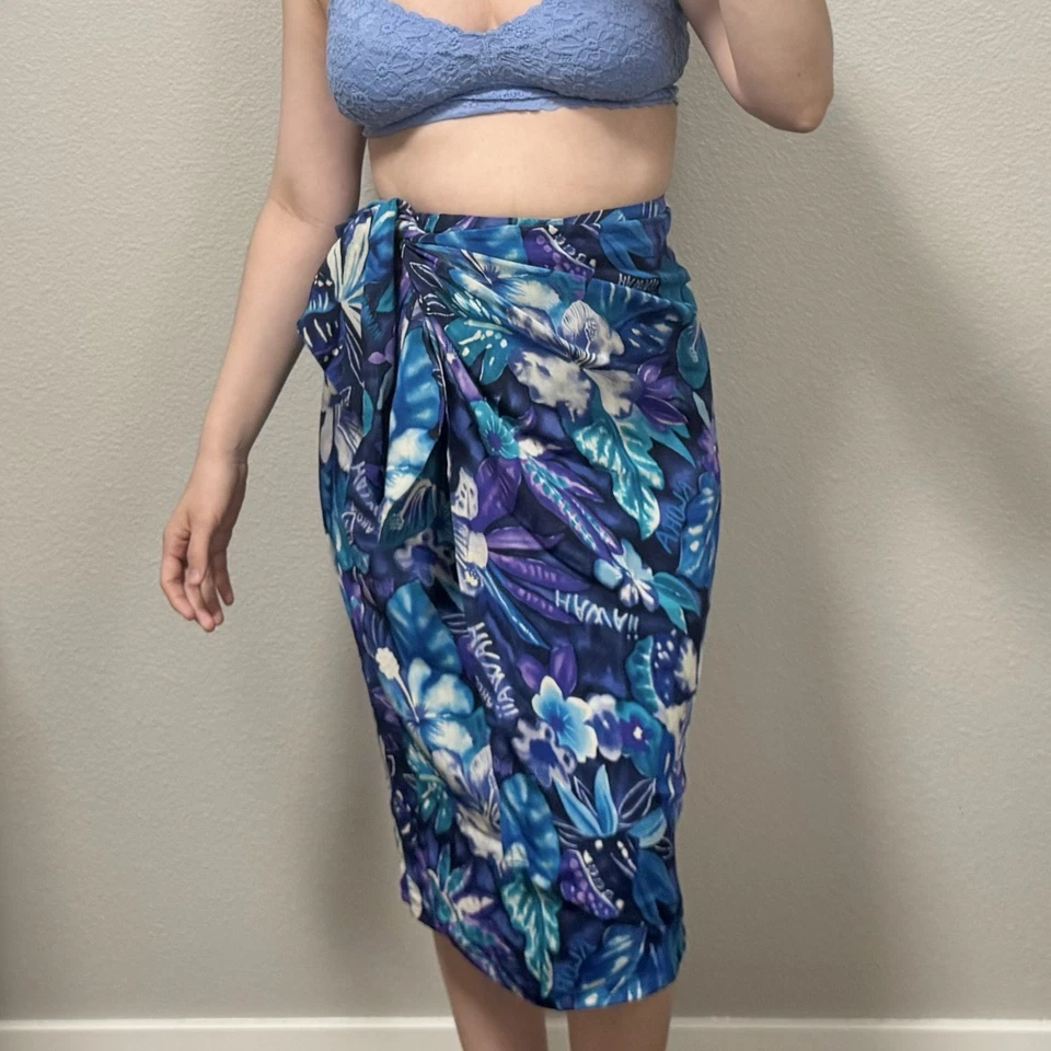 Falda de Colección Dana Buchman Seda Verdadera Envolvente Talla 4 Hawaiana Tropical Tiki Resort Foto 1 de 4