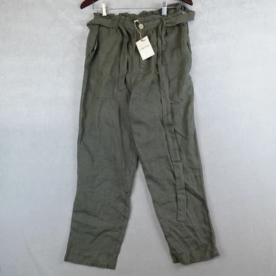 Nuevo con etiquetas Pantalones Grae Cove Para Mujer Talla Mediana Verde Lino Tejido Cinturón Boho Foto 1 de 4