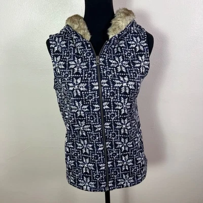 Colete Feminino Talbots M Estampa de Floco de Neve com Capuz Pele Sintética, Zíper Colete Frontal - Imagem 1 de 4