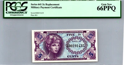 Series 641 (5 Cents) TOP POP! REPLACEMENT 1st Printing PCGS 66 PPQ Pick S881-1R - Image 1 of 4