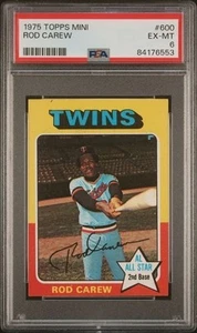 1975 TOPPS MINI ROD CAREW PSA 6 EX-MINT #600 TWINS HOF ESEMPIO TAGLIENTE! - Foto 1 di 2