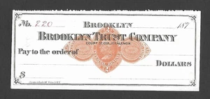 U.S. 187X BANK CHECK, BROOKLYN TRUST COMPANY WITH REVENUE RN-D1, UNUSED - Picture 1 of 1