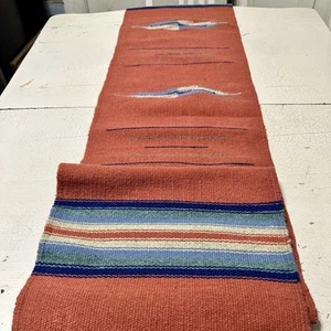Vtg Ortega Chimayo 1Ft X 6Ft Wool Native Hand Woven Table Runner / Rug Ex. Cond. - Picture 1 of 21
