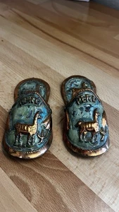 Peru Hammered Copper Shoes Slipper Wall Hanging Decor Llama Alpaca Bohemian - Picture 1 of 5
