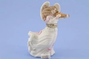 Porcelain Hinged Box  PHB TRINKET BOX  Angel Pink Ribbon NOEL Violin - Picture 1 of 11