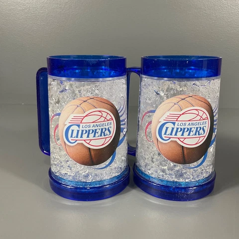 Los Angeles Clippers NBA Basketball Clear Frosty Freezer Mug Cup Blue - LOT OF 2 Cover