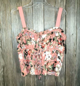 NEW INC Top XL Pink Floral Ruched Tie Tank Blouse Boho Sleeveless Women's - Picture 1 of 8
