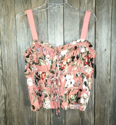 NUEVO INC Top XL Rosa Floral Acanalado Corbata Tanque Blusa Boho Sin Mangas Para Mujer Foto 1 de 4