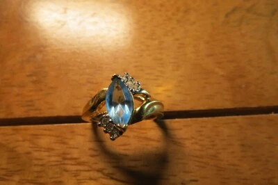 Lady's 10K Yellow Gold-Plated Aquamarine & CZ's Size 5, 2.9 Grams - Image 1 of 4