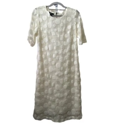 Vestido Alfani Lunares Encaje Superpuesto Midi Suave Blanco Talla Pequeña Foto 1 de 4